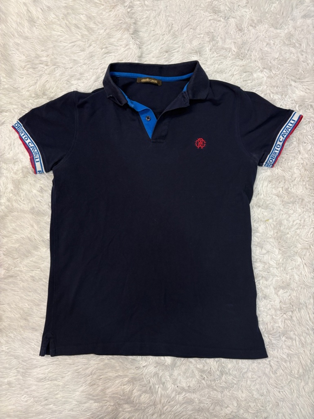 Roberto Cavalli Logo Trimmed Short Sleeve Polo NAVY - Picture 2 of 6
